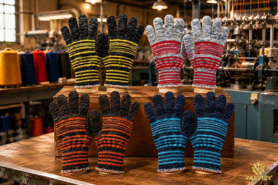 Găng tay Polyester sọc Găng tay sợi polyester