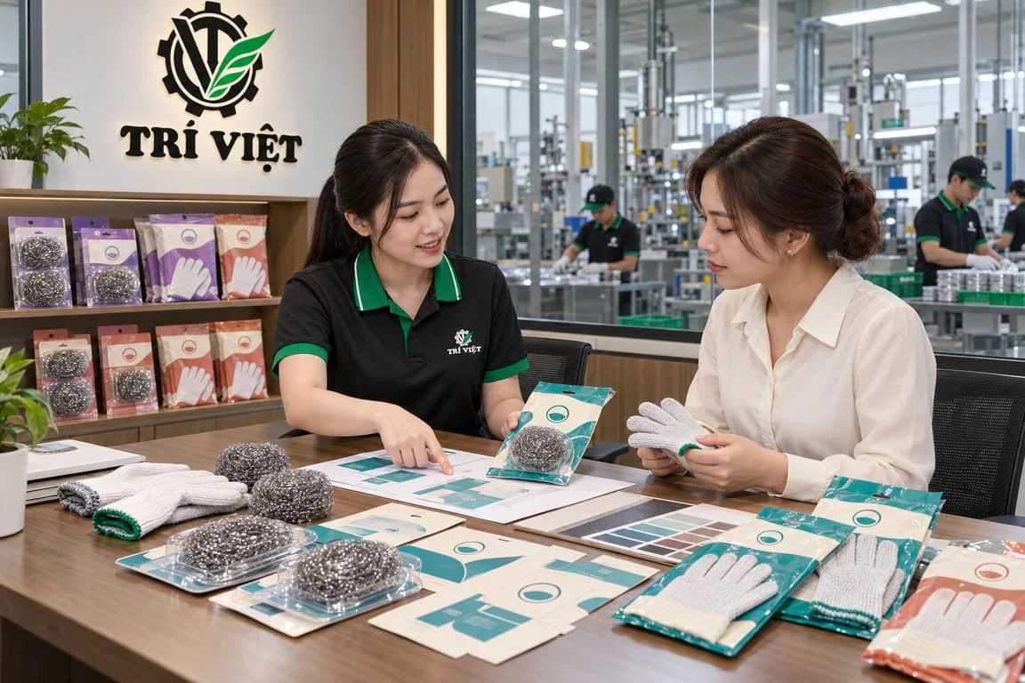 Tư vấn lựa chọn mẫu bao bì và sản phẩm nhãn riêng Trí Việt