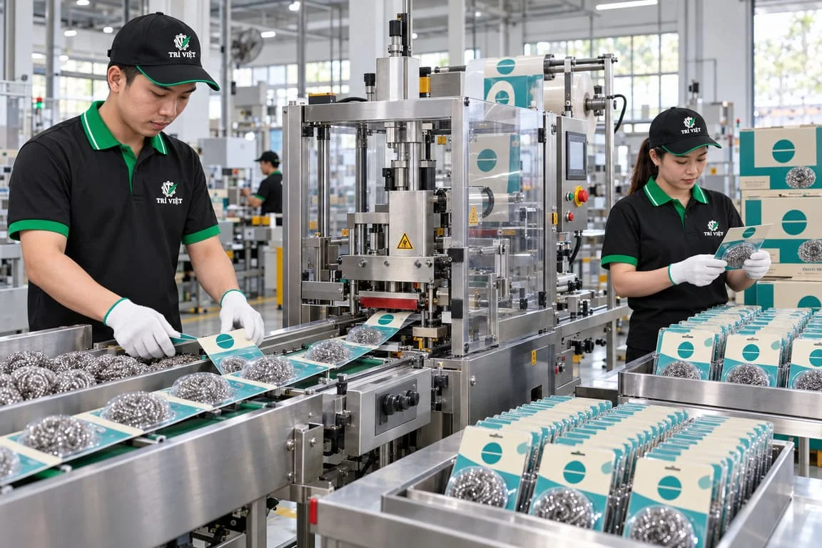 Dây chuyền tự động ép vỉ đóng gói sản phẩm nhãn riêng tại nhà máy Trí Việt